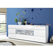Credenza Madia onda a 2 ante 4 cassetti, finitura bianco lucido, design moderno