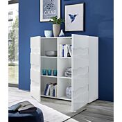 Credenza Madia contenitore onda a 2 ante, finitura bianco lucido, design moderno