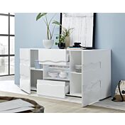 Madia onda a 2 ante 2 cassetti, finitura bianco lucido, design moderno