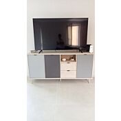 Madia nordica Rosvik con 3 ante e 2 cassetti in finitura Grigio Seta, Grigio Perla e Antracite