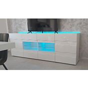 Credenza Madia onda a 2 ante 4 cassetti, finitura bianco lucido, design moderno