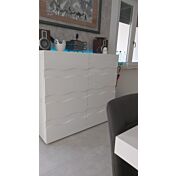 Credenza Madia contenitore onda a 2 ante, finitura bianco lucido, design moderno