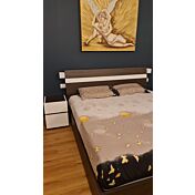 Moderna Coppia comodini stretti in finitura Bianco opaco e Noce moro