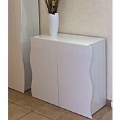 Credenza Madia salvaspazio a 2 ante sagomate, bianca laccata lucida, linea onda