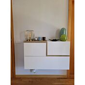 Economico Pensile sospeso con una ribalta e 2 ante in finitura Bianco lucido e Pero