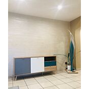 Offerta Madia Lavik con gambe in legno, 2 ante 2 cassetti, finitura Quercia, Bianca, Petrolio e Grigia