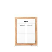 Scarpiera moderna, 2 ante 1 cassetto, in finitura bianco lucido e artisan oak