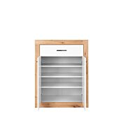 Scarpiera moderna, 2 ante 1 cassetto, in finitura bianco lucido e artisan oak