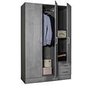 Armadio di design con 3 ante e 2 cassetti in finitura Cemento dark