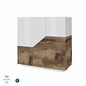 Innovativa Credenza geometrica alta 2 ante, colore Bianco lucido e Pero