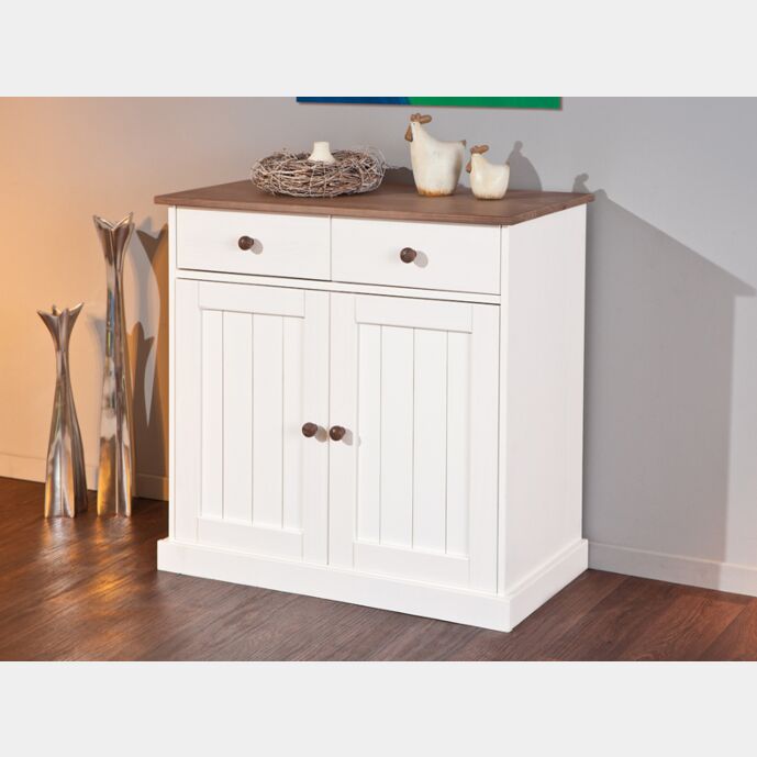 Madia due ante, due cassetti in legno massiccio / bianco