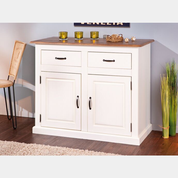 Madia due ante e due cassetti in legno massiccio / bianco