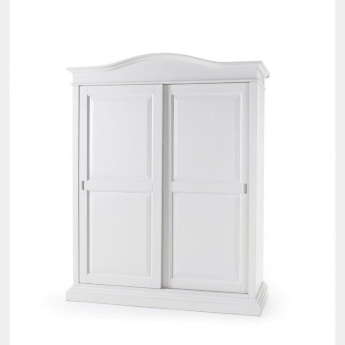 Armadio in legno, laccato bianco, due ante scorrevoli, cappello tondo - smontabile