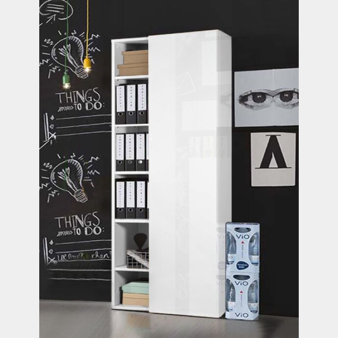 Libreria Point con 1 anta e 5 ripiani in finitura Bianco Lucido