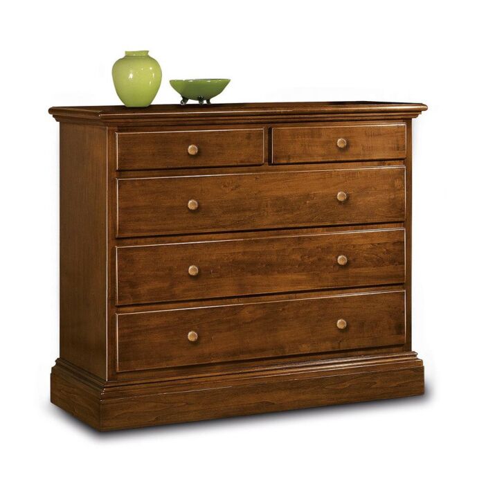 Comò in legno, lucidato noce - 5 cassetti