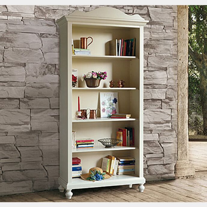 Libreria classica a giorno in legno, finitura sabbia