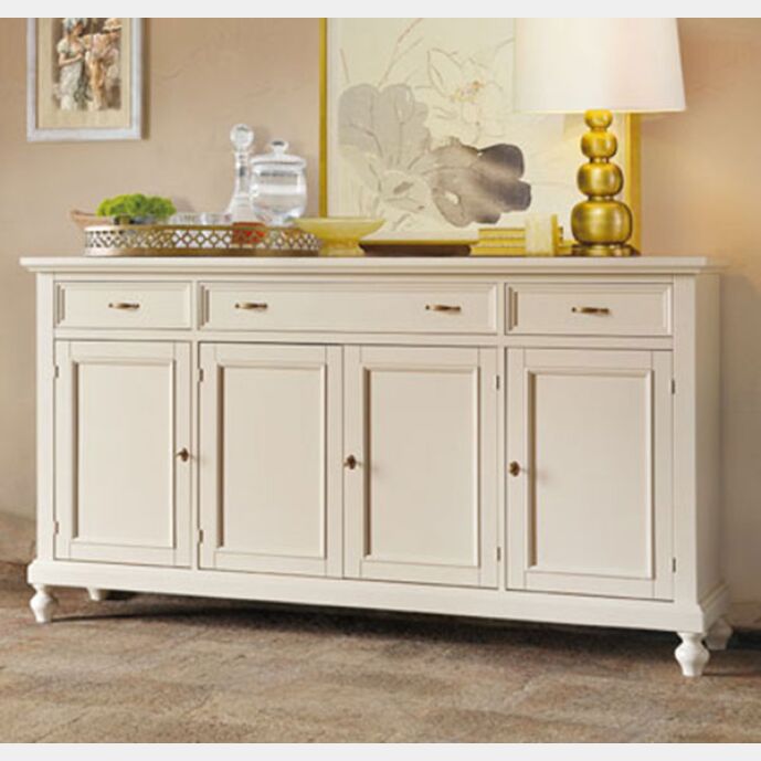 Credenza 4 ante 3 cassetti in legno, finitura sabbia