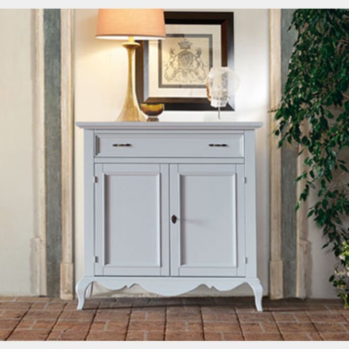 Credenza in legno 2 ante 1 cassetto, finitura zinco
