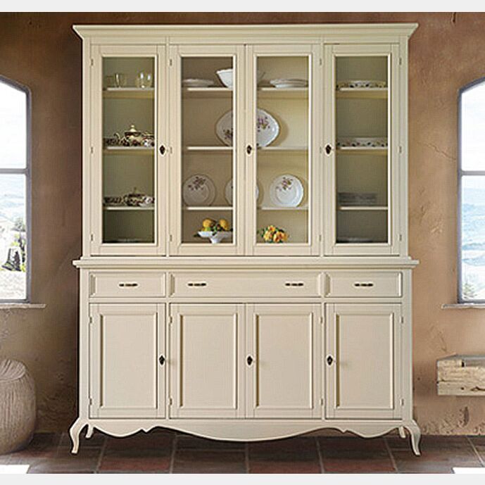 Credenza 4 ante + alzata 4 ante in vetro, finitura sabbia