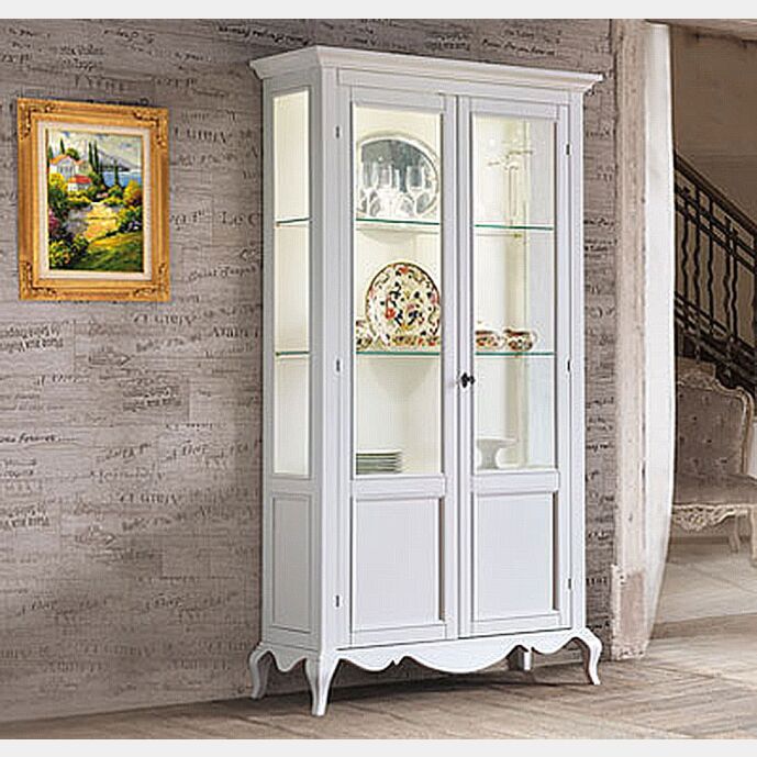 Argentiera con 2 ante a vetro, finitura latte