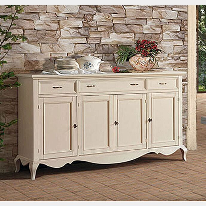 Credenza 4 ante e 3 cassetti in legno, finitura sabbia