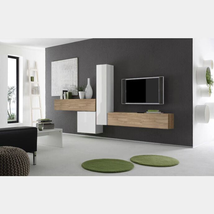 Parete attrezzata moderna di design, Cadiz e Bianco Lucido - 327x169 cm