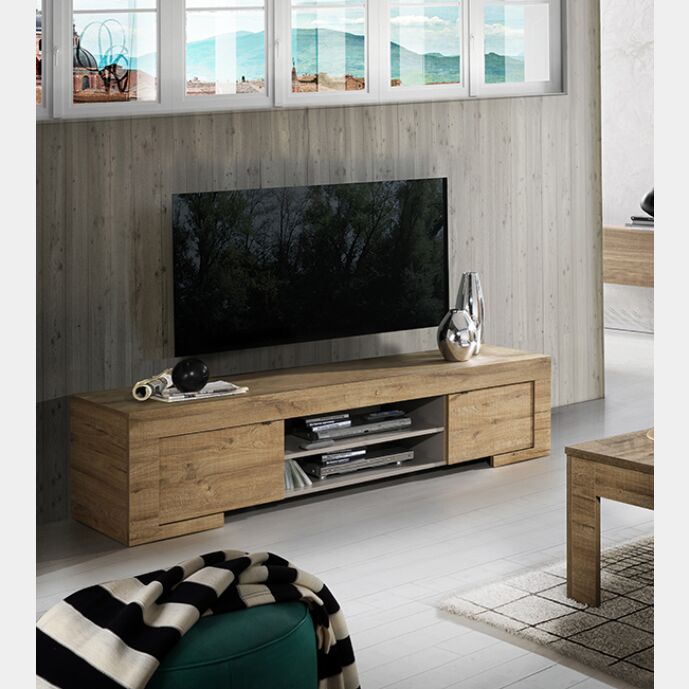 Porta TV moderno in Rovere Miele con vano a giorno e 2 ante, offerta Black Friday