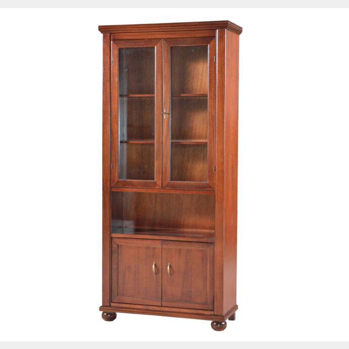 Vetrina in legno finitura noce arte povera, con 2 ante, 2 cassetti e zona a giorno 89x38 H.198