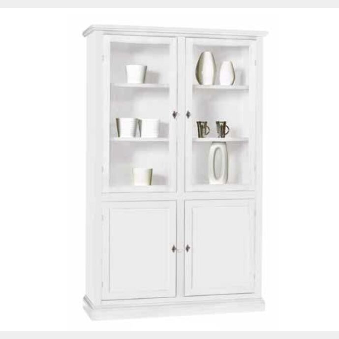 Vetrina in legno finitura bianco opaco, 2 porte e 2 ante in vetro