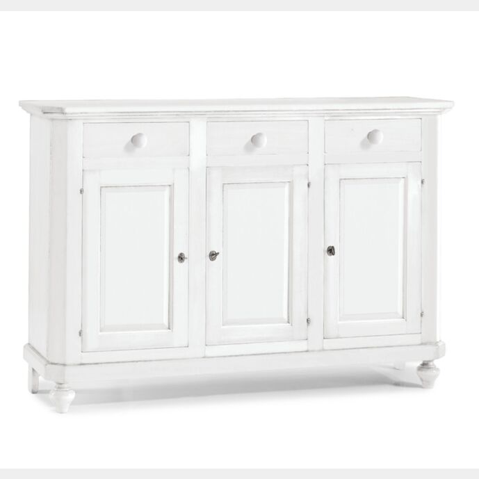 Credenza in legno, bianco opaco, arte povera, L.150 H.43