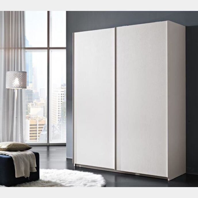 Armadio a due ante scorrevoli, finitura bianco frassinato