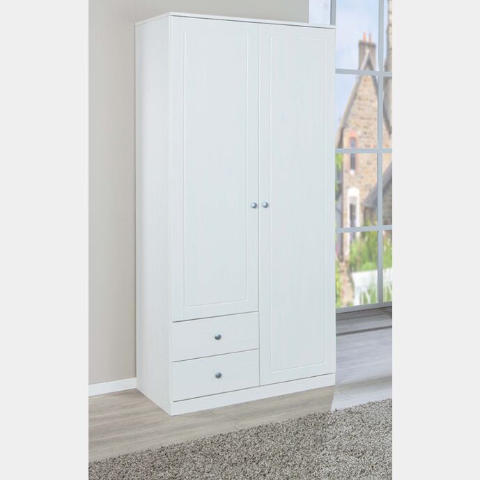 Armadio con 2 ante battenti e 2 cassetti in finitura bianco