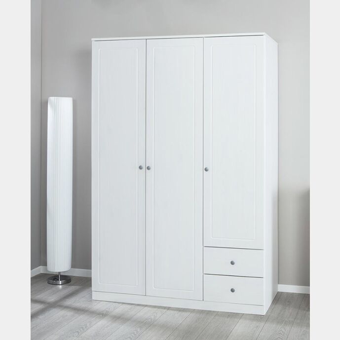 Armadio con 3 ante battenti e 2 cassetti in finitura bianco