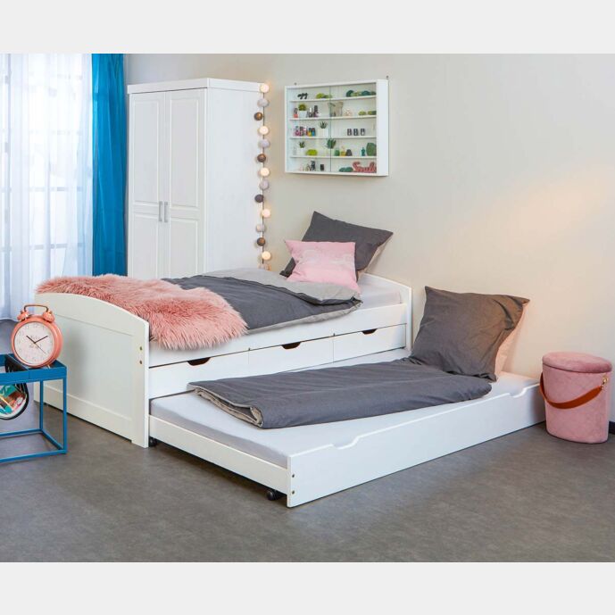 LETTO CON CASSETTI CONTENITORE E SECONDO LETTO INFERIORE AD ESTRAZIONE.