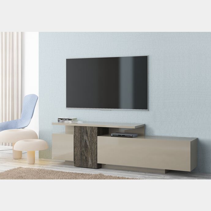 Porta TV sabbia e rovere scuro