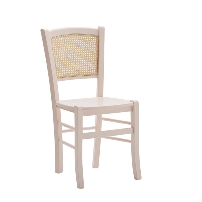 Sedia con schienale in paglia di Vienna, laccato Rosa cipria