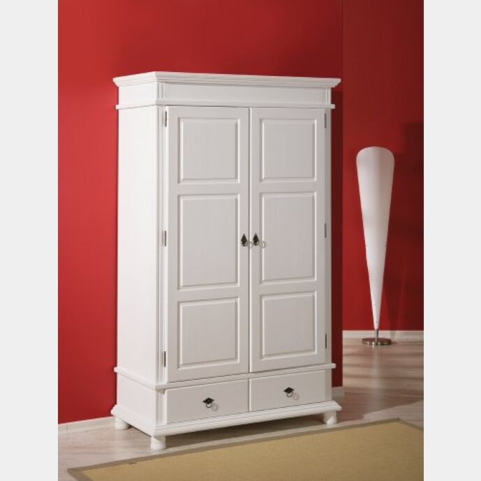 Armadio due ante +due cassetti pino massello verniciato ad acqua bianco