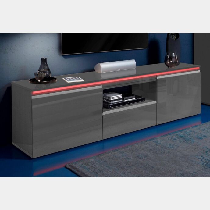 Porta TV 2 ante e 1 cassetto, moderno finitura Antracite lucido