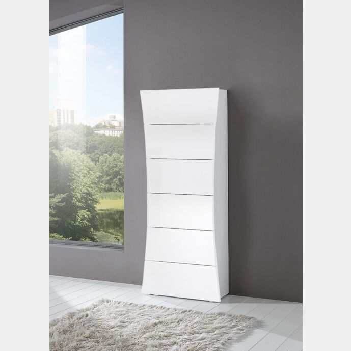 Cassettiera a 6 cassetti curvi, bianco laccato lucido, linea arco