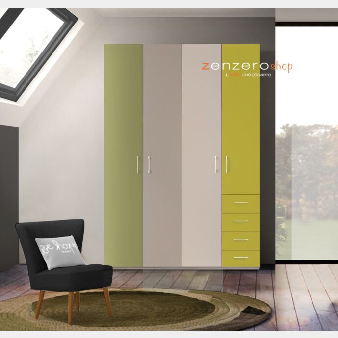 Armadio H.195 con 4 ante battenti e 4 cassetti in finitura LACCATO