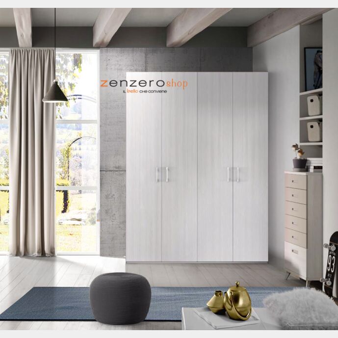 Armadio H.195 con 4 ante battenti in finitura Olmo bianco