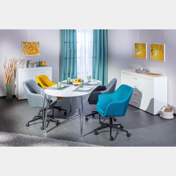 Tavolo allungabile, in mdf laccato bianco e metallo, 140x90 cm