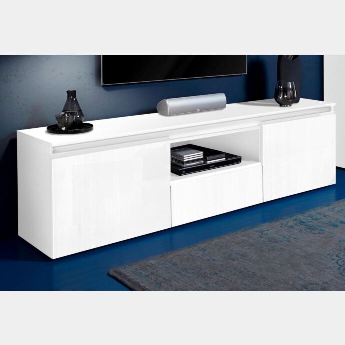 Porta tv moderno L.180 cm, colore Bianco Lucido