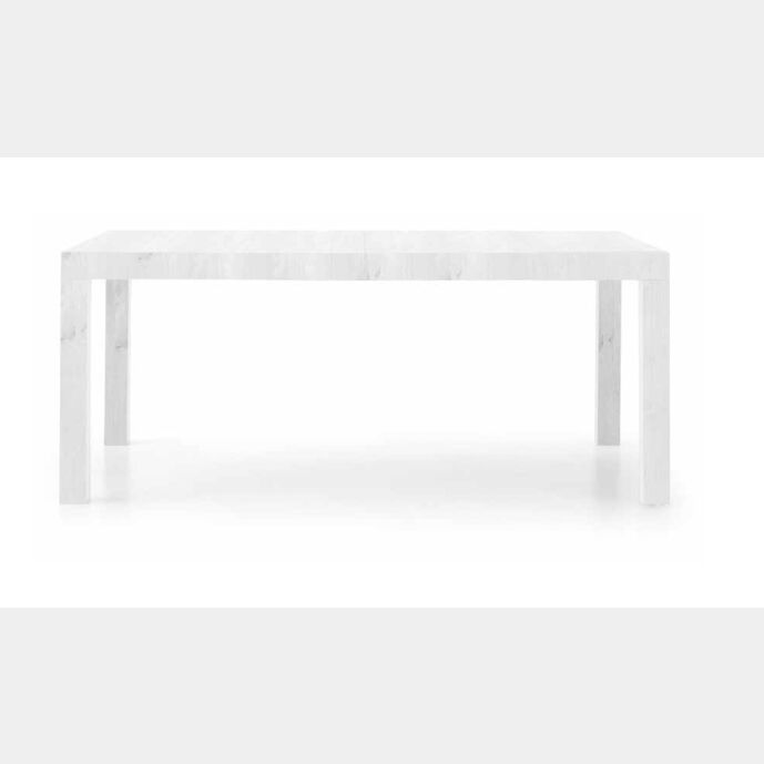 Tavolo di design allungabile in legno, finitura bianco frassinato, apertura con binario