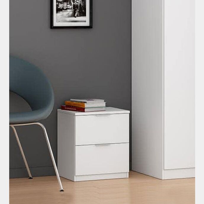 Comodino di design a 2 cassetti finitura bianco opaco