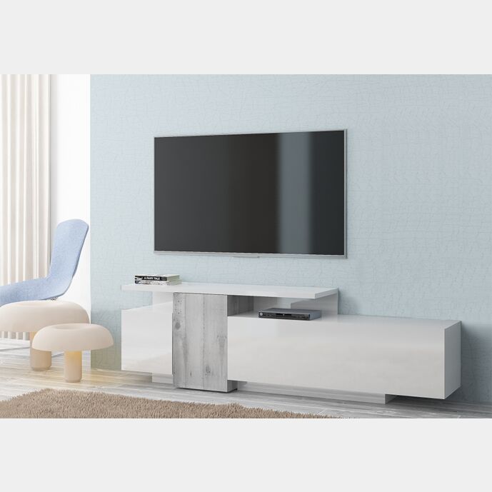 Porta tv moderno bianco e beton, made in Italy