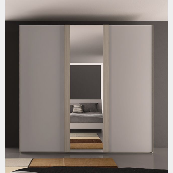 Armadio scorrevole a 3 ante Fenicottero in finitura Olmo e Tortora con specchi