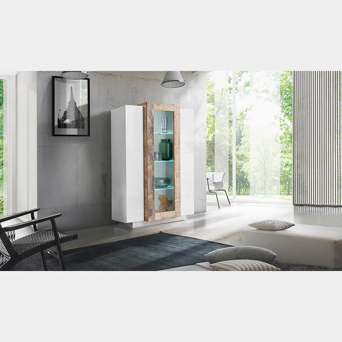 Vetrina moderna con 2 ante bianche e un'anta vetro in Pero