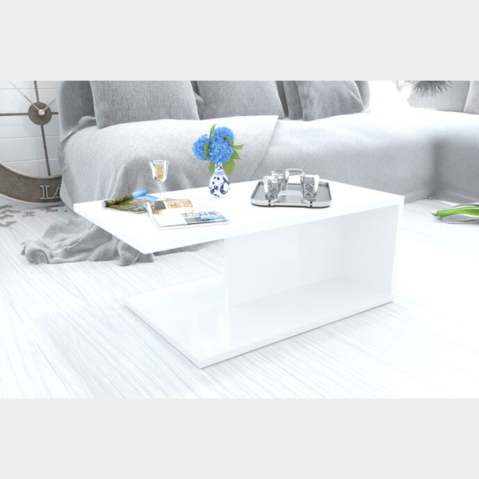 Tavolino moderno da salotto, colore Bianco lucido
