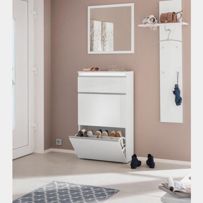 Scarpiera 2 ribalte1 cassetto bianco lucido con gola